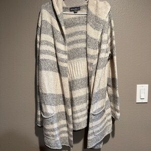 Eddie Bauer Gray and Cream Striped Cardigan Sweater